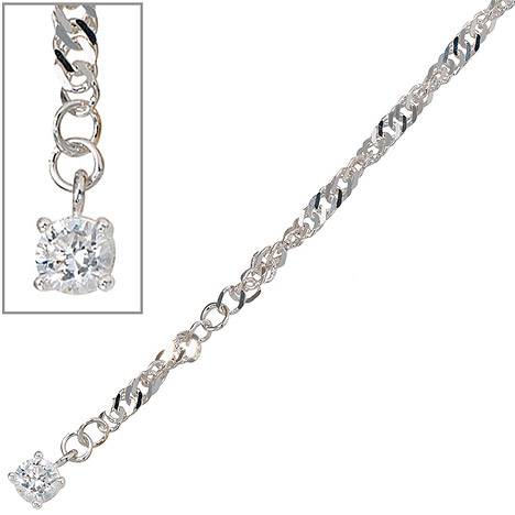SIGO Fußkettchen Fußkette 925 Sterling Silber rhodiniert 1 Zirkonia 25 cm Karabiner
