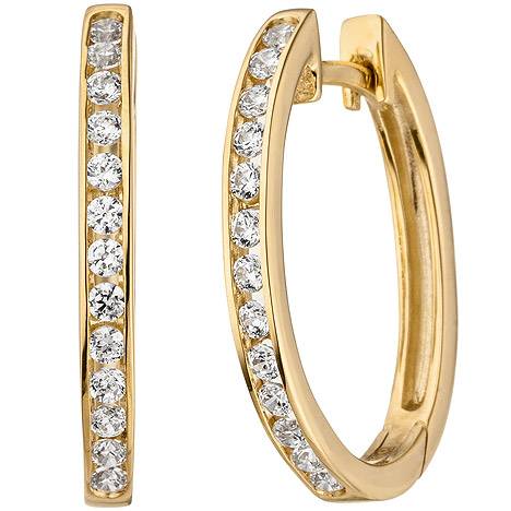 SIGO Creolen oval 375 Gold Gelbgold 26 Zirkonia Ohrringe Goldcreolen Goldohrringe