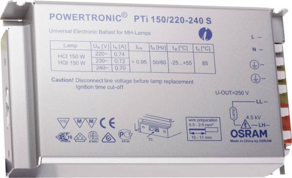 Osram Hochdruckentladungslampe EVG 150W (1 x 150 W) für Leuchteneinbau, Metallgehäuse