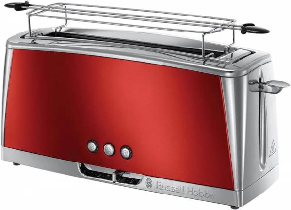 Russell Hobbs Langschlitz Toaster Luna rot, extra breite 1 Langschlitzkammer, Brötchenaufsatz, 6 ein