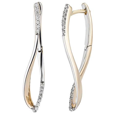SIGO Creolen 585 Gold Gelbgold bicolor 28 Diamanten Brillanten 0,12ct. Ohrringe