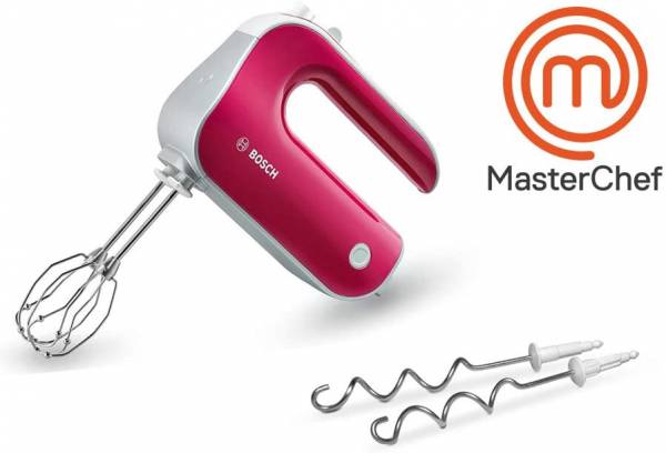 Bosch handrührer styline mfq40304, 2 rührbesen, edelstahl-knethaken, spülmaschinengeeignet, 5 stufen plus turbostufe, 500 w, rot/silber red diamond/silber w set
