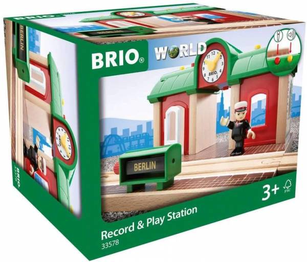 Brio world 33578 sprechender bahnhof – brio eisenbahn zubehör mit aufnahmefunktion kleinkinderspielzeug empfohlen ab 3 jahren single
