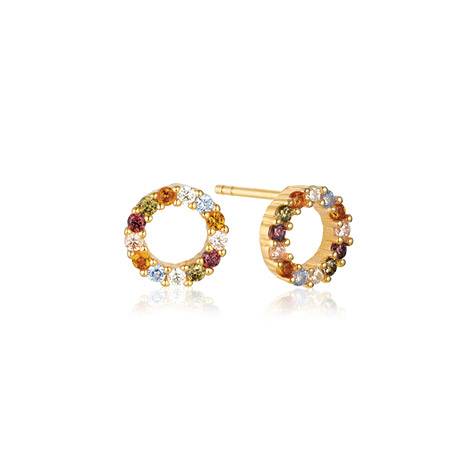Sif Jakobs Ohrringer 925 Silber Biella Uno Piccolo 18k Gelbgold plattiert mit bunten Zirkonia