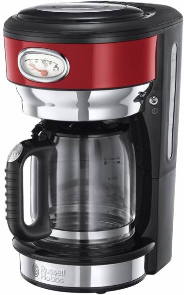Russell Hobbs Kaffeemaschine Retro rot, bis 10 Tassen, 1,25l Glaskanne, Brüh- &amp; Warmhalteanzeige im