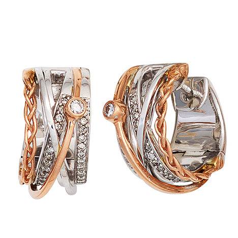 SIGO Creolen rund 585 Gold Weißgold Rotgold bicolor 52 Diamanten Ohrringe Goldcreolen
