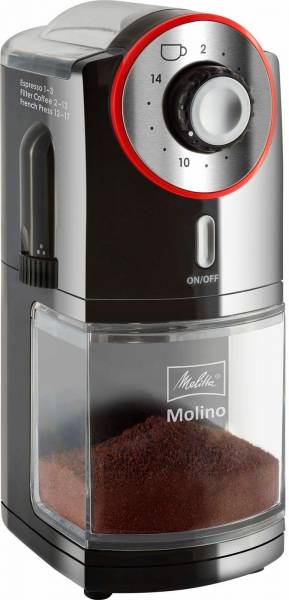 Melitta Kaffeemühle Molino 1019-01 schwarz-rot, Scheibenmahlwerk