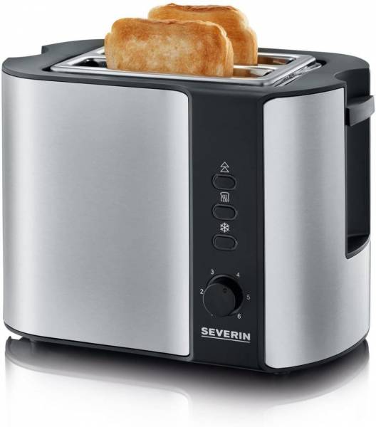 SEVERIN Automatik-Toaster, Inkl. Brötchen-Röstaufsatz, 2 Röstkammern, 800 W, AT 2589, Edelstahl/Schw