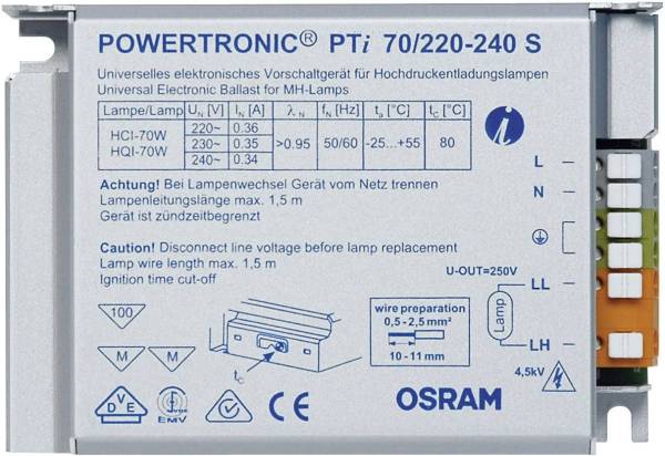 Osram Hochdruckentladungslampe EVG 70W (1 x 70 W) für Leuchteneinbau, Metallgehäuse
