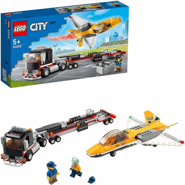 Lego 60289 city flugshow-jet-transporter, spielzeug-set mit flugzeug und anhänger, geschenk für kinder ab 5 jahre