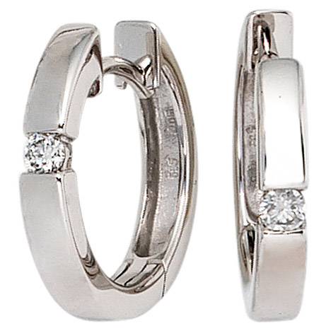 SIGO Creolen rund 585 Gold Weißgold 2 Diamanten Brillanten 0,10ct. Ohrringe