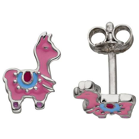 SIGO Kinder Ohrstecker Lama pink 925 Sterling Silber Ohrringe Kinderohrringe