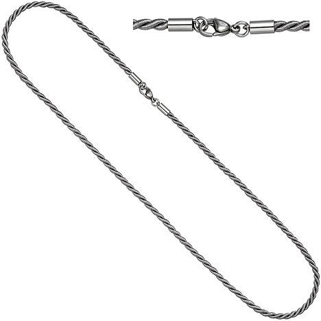 SIGO Halskette Kette Nylonkordel grau 80 cm mit Karabiner aus Edelstahl