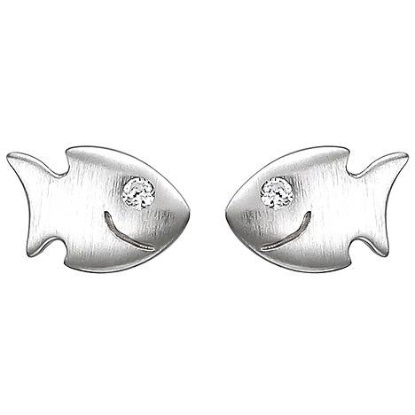 SIGO Kinder Ohrstecker Fisch 925 Sterling Silber matt 2 Zirkonia Ohrringe