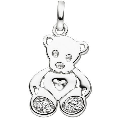 SIGO Kinder Anhänger Teddy Teddybär 925 Sterling Silber 8 Zirkonia Kinderanhänger