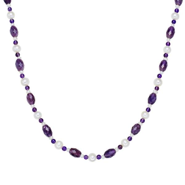 Valero Pearls Perlen-Kette Sterling Silber Amethyst Süßwasser-Zuchtperle in Halskette 1.0 pieces