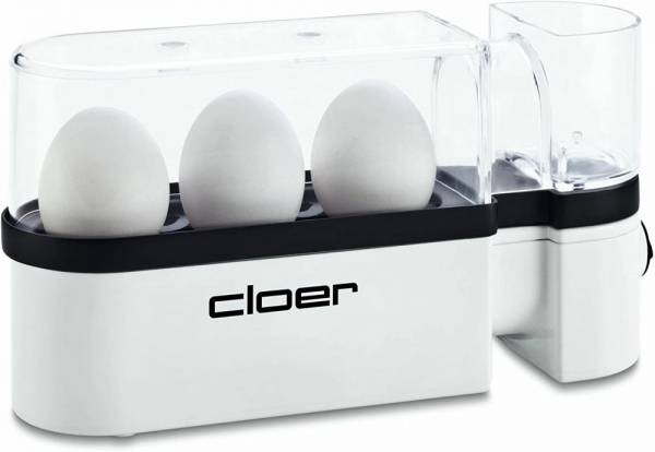 Cloer 6021 eierkocher mit servierfunktion / 300 w / 3 eier / antihaftbeschichtete heizplatte / im deckel integrierter messbecher und eierpiekser / akustische fertigmeldung a 1 - pack