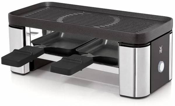 WMF Küchenminis Raclette 2 Personen, Grill, 3 Pfännchen, Schieber und Keramikschüssel für Schokolade