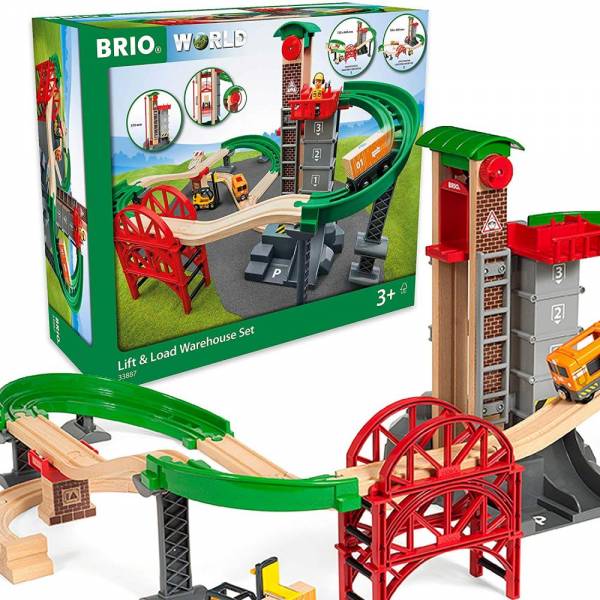Brio world 33887 großes lagerhaus-set mit aufzug – zubehör holzeisenbahn & hebebrücke eisenbahnzubehör –kleinkinderspielzeug empfohlen für kinder ab 3 jahren