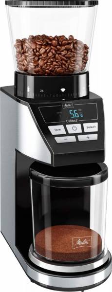 Melitta 1027-01 SST BK elektrische Kaffeemühle Calibra mit Kegelmahlwerk und LCD-Display, sowie inte