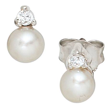 SIGO Ohrstecker 925 Sterling Silber 2 Süßwasser Perlen Zirkonia Ohrringe