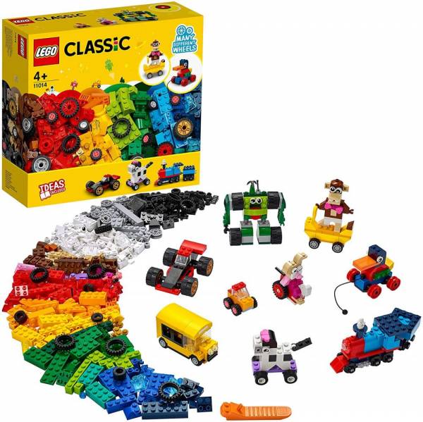 Lego 11014 classic steinebox mit rädern, bausteine für kinder, spielzeug ab 4 jahren, mit spielzeugauto, zug, bus, roboter und vielem mehr