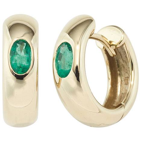 SIGO Creolen rund 585 Gold Gelbgold 2 Smaragde grün Ohrringe Goldohrringe Goldcreolen