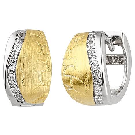 SIGO Creolen 925 Sterling Silber bicolor vergoldet 22 Zirkonia Ohrringe