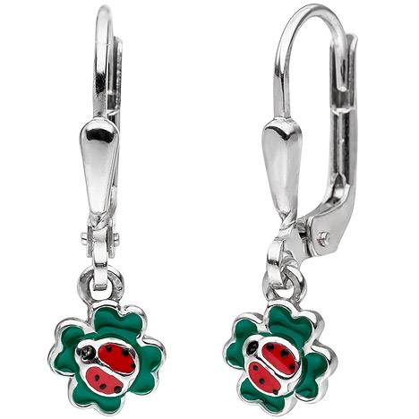 SIGO Kinder Ohrhänger Marienkäfer Kleeblatt 925 Silber Ohrringe Kinderohrringe