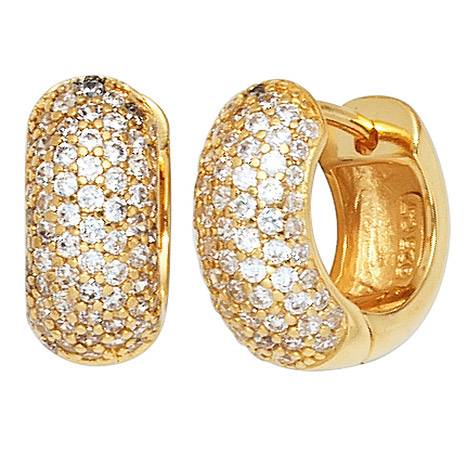 SIGO Creolen breit rund 925 Sterling Silber gold vergoldet mit Zirkonia Ohrringe