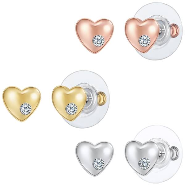 Lulu & Jane Lulu & Jane Ohrstecker Herz Metall-Legierung Glas in Silber/Gelbgold/Roségold Ohrring 1.0 pieces