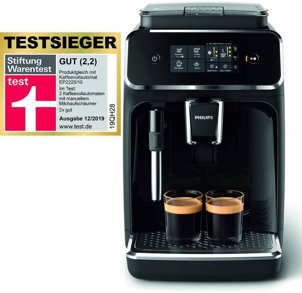 Philips 2200 Serie EP2221/40 Kaffeevollautomat, 2 Kaffeespezialitäten, Schwarz/Klavierlack-schwarz