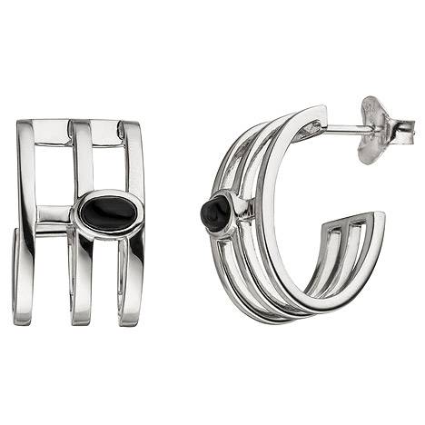 SIGO Halbcreolen 925 Sterling Silber 2 Onyxe Ohrringe Creolen Silberohrringe