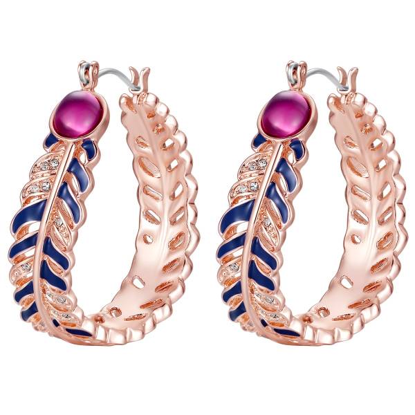 Lulu & Jane Creolen Feder Metall-Legierung verziert mit Kristallen von Swarovski in Rosegold Ohrring 1.0 pieces