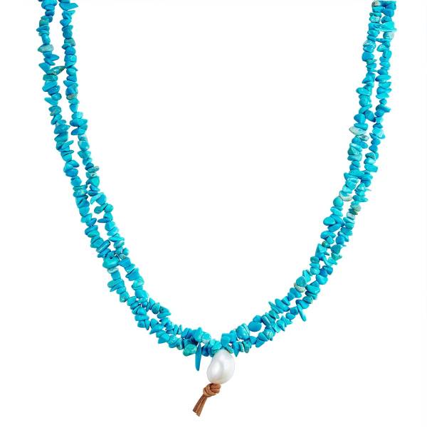 Valero Pearls Halskette Sterling Silber Türkis (rek.) Süßwasser-Zuchtperle in 1.0 pieces