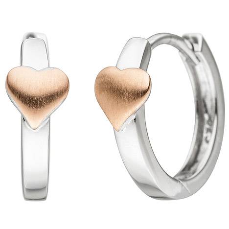 SIGO Kinder Creolen Herz 925 Silber bicolor vergoldet Herzohrringe Kinderohrringe