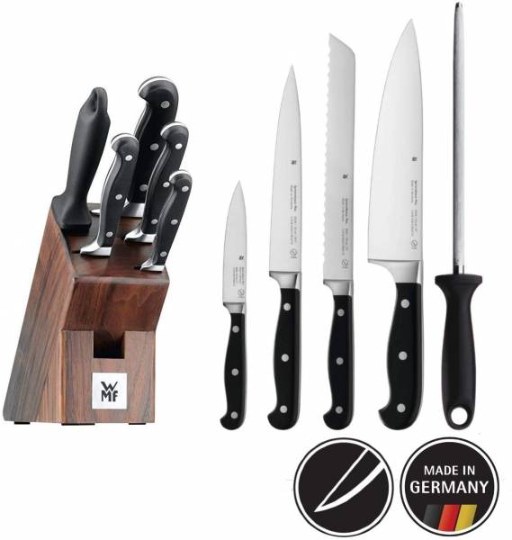 WMF Spitzenklasse Plus Messerblock mit Messerset 6-teilig, 4 Messer geschmiedet, Wetzstahl, Walnussh