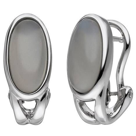 SIGO Creolen 585 Gold Weißgold 2 Mondstein Cabochons Ohrringe Weißgoldohrringe