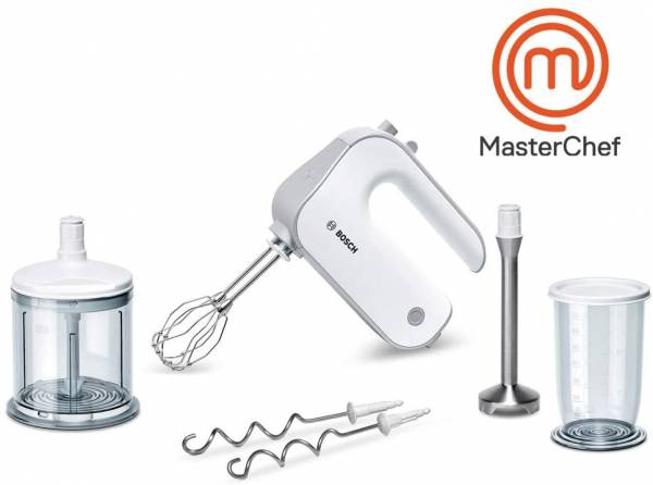 Bosch handrührer styline mfq4080, 2 rührbesen, edelstahl-knethaken, spülmaschinengeeignet, zerkleinerer, pürierstab, 5 stufen plus turbostufe, 500 w, weiß/silber