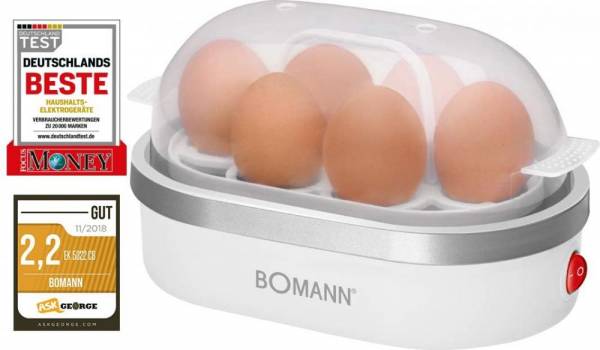Bomann EK 5022 CB Eierkocher, Zubereitung von bis zu 6 Eiern, akkustisches Signal (Summer), weiß/sil