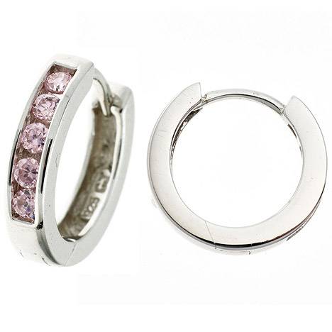 SIGO Creolen rund 925 Sterling Silber 10 Zirkonia rosa rose Ohrringe Silbercreolen