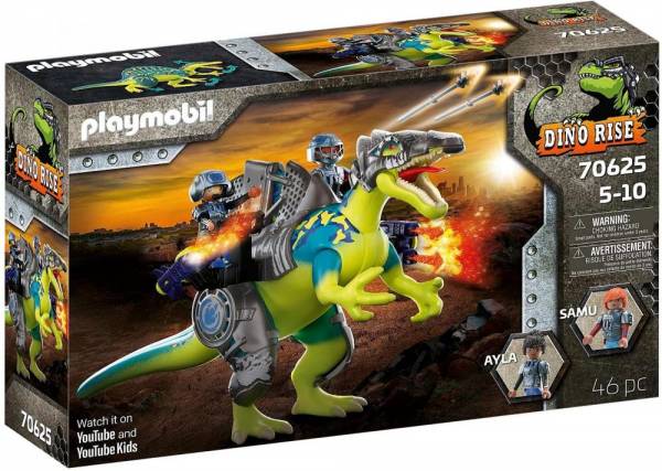 Playmobil dino rise 70625 doppelte verteigungspower: dinosaurier spinosaurus mit schutzpanzer und kanonen seinen teammitgliedern samu ayla, ab 5 jahren