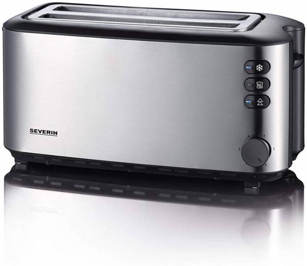 Severin automatik-langschlitztoaster, toaster mit brötchenaufsatz, hochwertiger edelstahl großen röstkammern und 1400 w leistung, edelstahl-gebürstet/schwarz, at 2509 2 langschlitz-röstkammer single