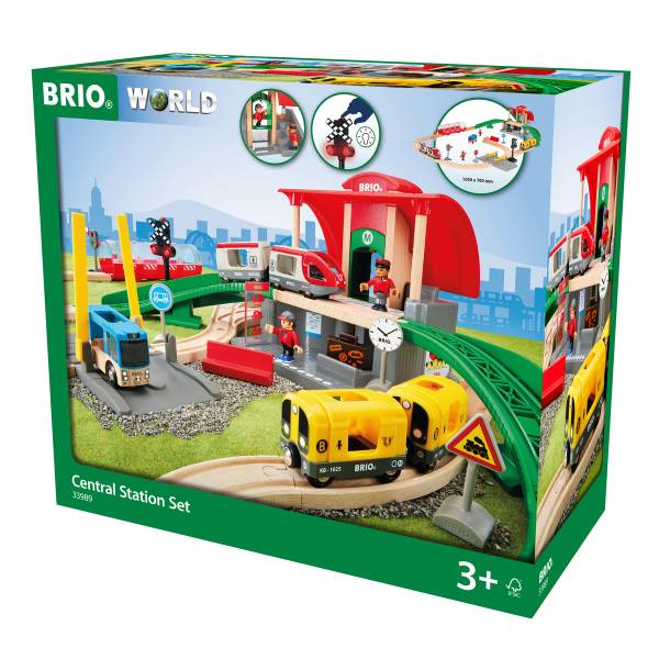 BRIO World 33989 Großes City Bahnhof Set - Umfangreiches Holzeisenbahn-Set mit Umsteigebahnhof - Emp