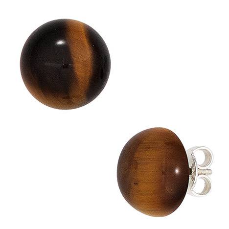 SIGO Ohrstecker rund 925 Sterling Silber 2 Tigeraugen braun Ohrringe