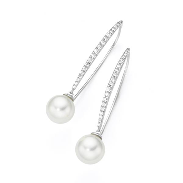 Giorgio Martello Milano Ohrhaken mit weißen Muschelkernperlen und Zirkonia, Silber 925 Ohrring 1.0 pieces