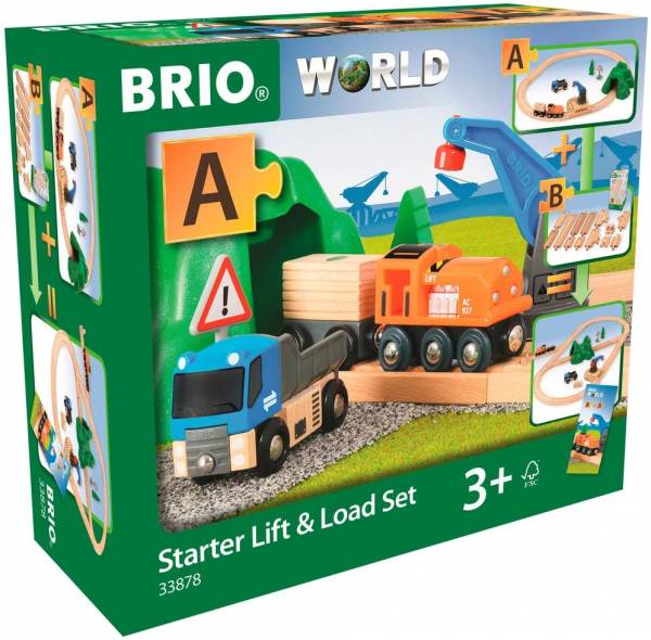 Brio world 33878 - starterset güterzug mit kran der ideale einstieg in die brio holzeisenbahn empfohlen für kinder ab 3 jahren