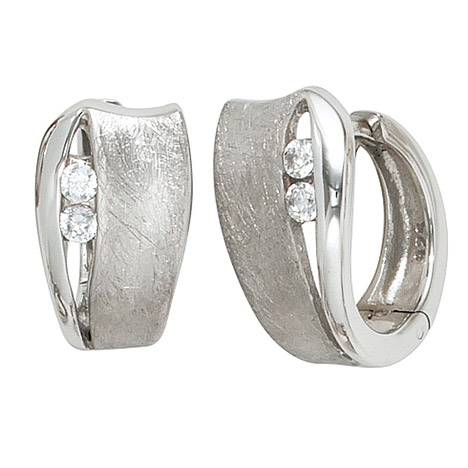 SIGO Creolen 925 Sterling Silber eismatt 4 Zirkonia Ohrringe Silbercreolen