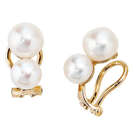 SIGO Ohrclips 585 Gold Gelbgold 4 Süßwasser Perlen Ohrringe Clips Perlenclips