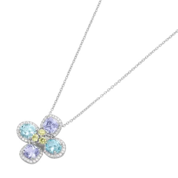Giorgio Martello Milano Kette mit Anhänger Blüte bunten Zirkonia, Silber 925 Halskette 1.0 pieces